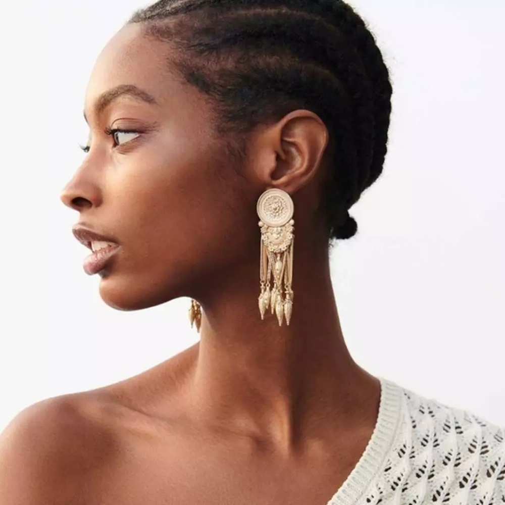 Coin tessel drop earrings - Picture 2 of 3